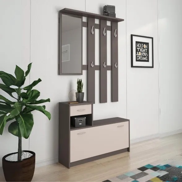 Mobile Ingresso 100 Cm Con Scarpiera Appendiabiti E Specchio Rudolf Cashmere