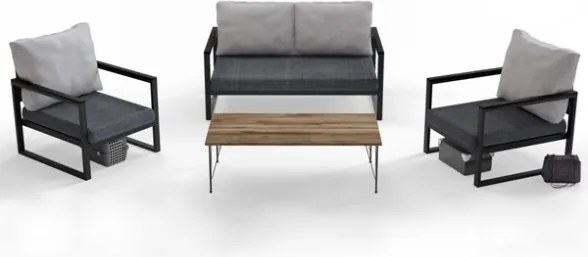 Set Salotto Da Esterno 1 Divano 2 Poltrone E Tavolino Metal Frame MTLKNP003 Grigio Scuro