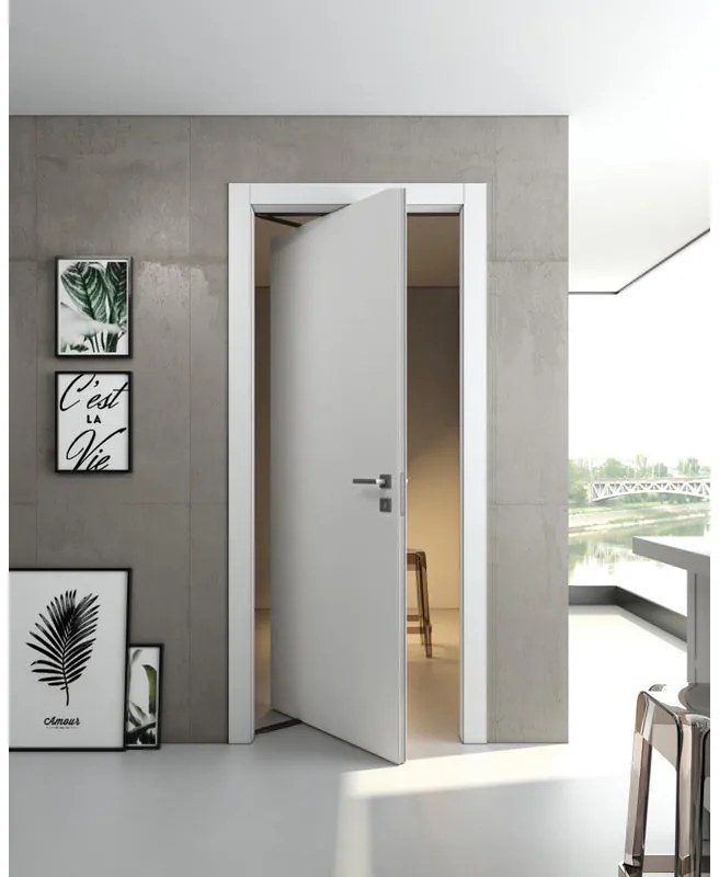 Porta interna rototraslante Pisa in legno di abete laccato colore bianco, L 70 x H 210 cm, apertura a sinistra