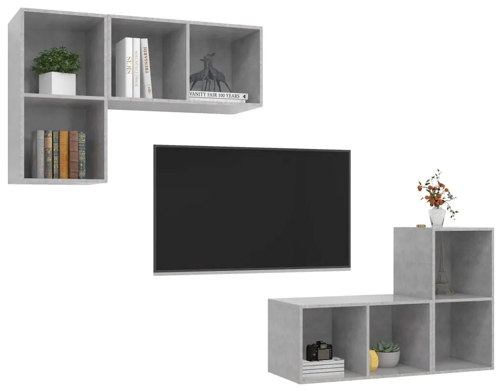 Mobile tv a parete 4 pz grigio cemento in truciolato