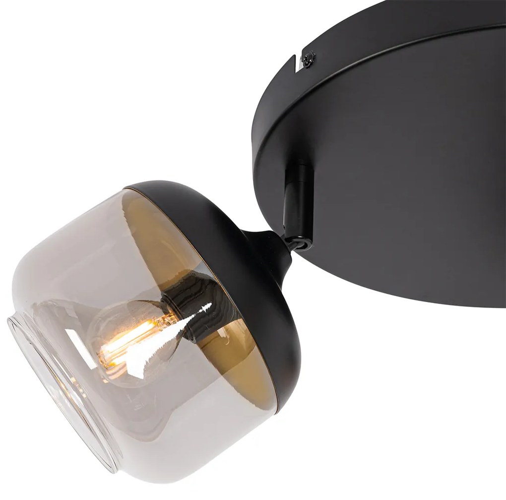 Faretto di design nero con vetro oro e fumé 3 luci rotondo - Kyan