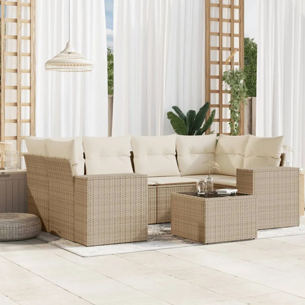 Set divani da giardino 7 pz con cuscini beige in polyrattan