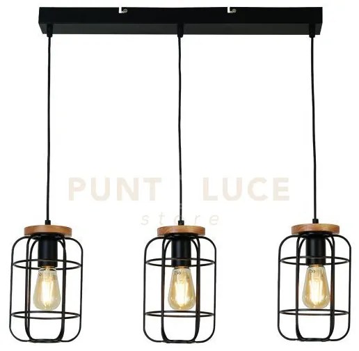 Vision 3lt bar pendant - metallo nero opaco e legno