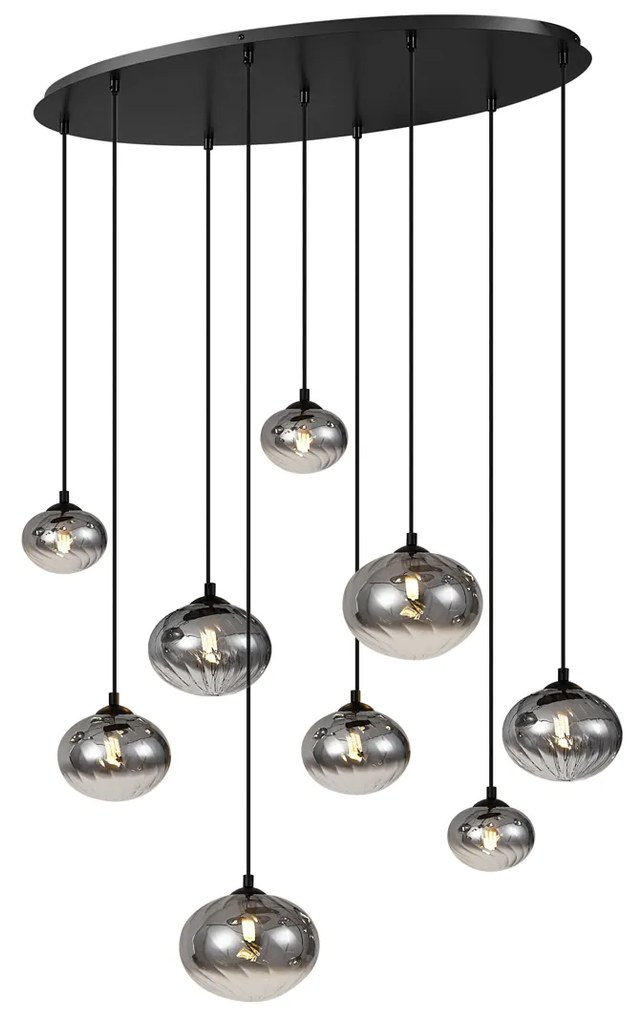 Lampada a sospensione moderna nera con vetro fumé 9 luci - Jia