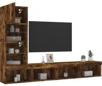 Mobili TV a Muro con LED 4pz Rovere Fumo in Legno Multistrato 3216644