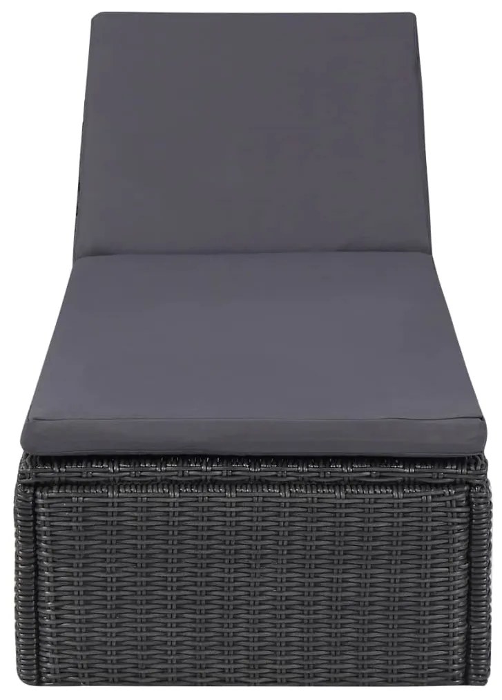 Lettino Prendisole in Polyrattan Nero e Grigio Scuro