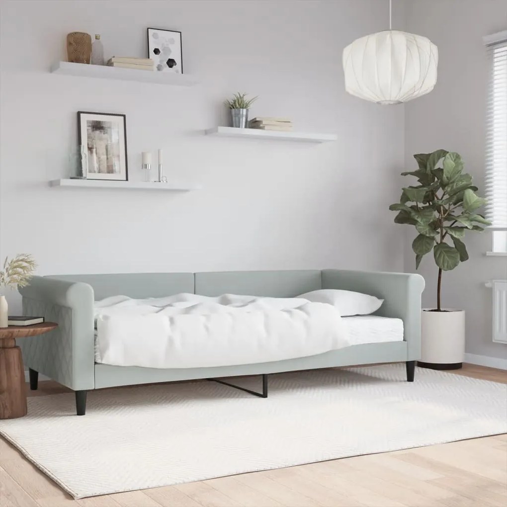 Divano Letto Con Materasso Grigio Chiaro 90x200 Cm İn Velluto /