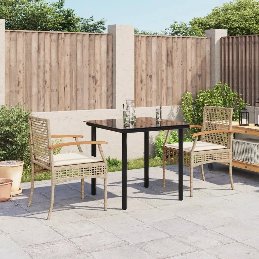 Set da pranzo da giardino 3 pz con cuscini beige in polyrattan