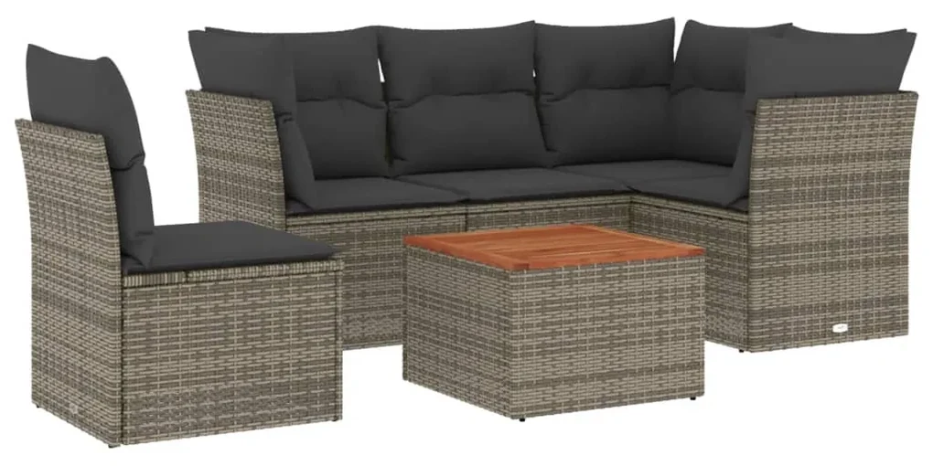 Set divano da giardino 6 pz con cuscini grigio in polyrattan