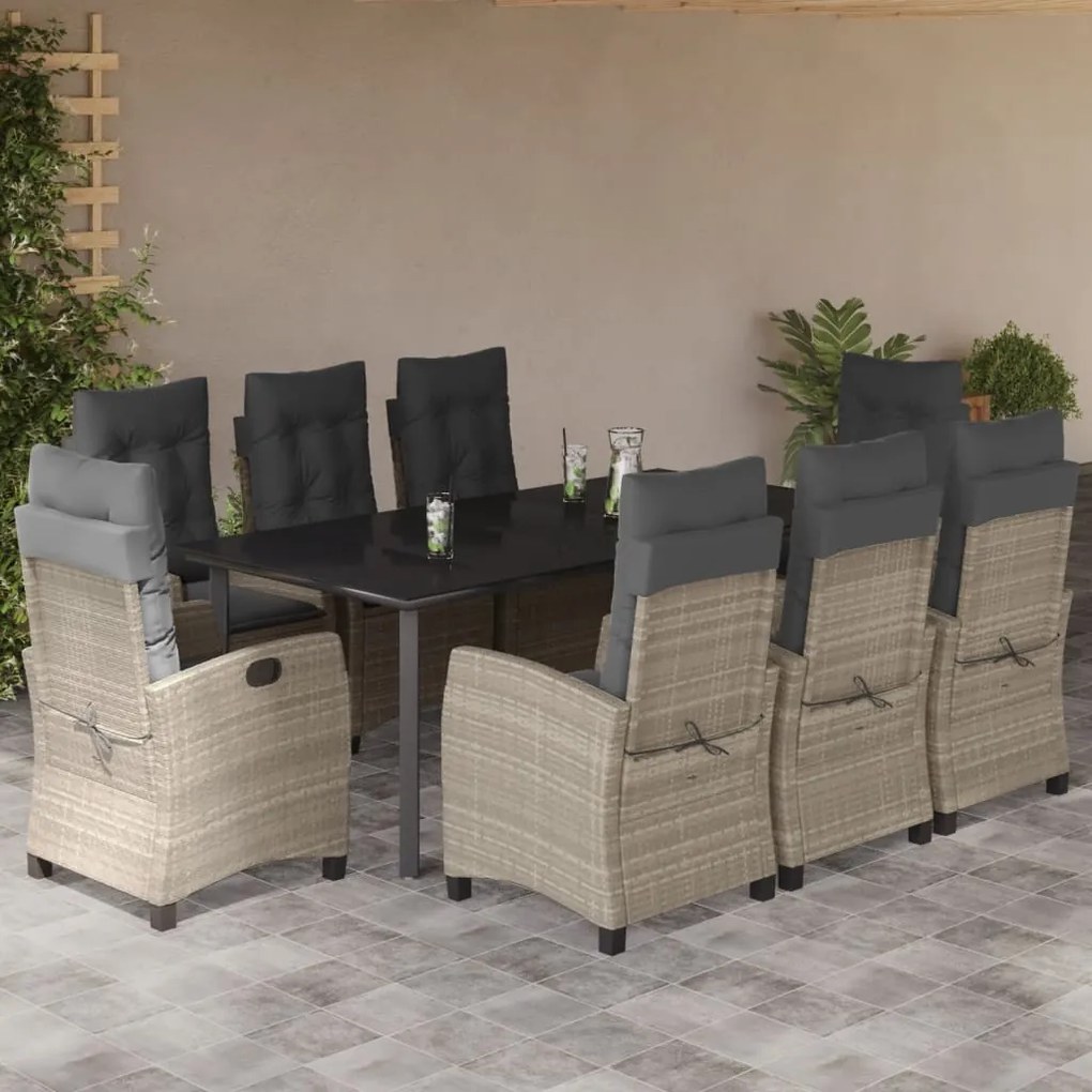 Set pranzo da giardino 9pz con cuscini grigio chiaro polyrattan