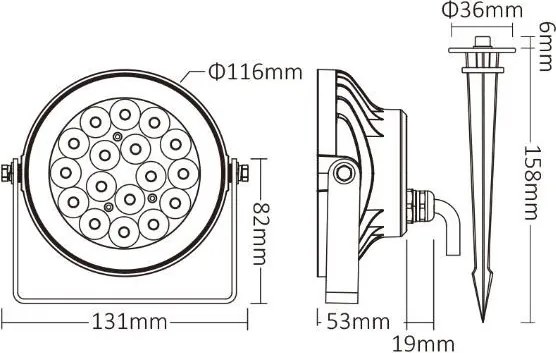 Faro LED 9W RGB+CCT IP66 da Telecomando con Picchetto e Staffa Colore RGB+CCT