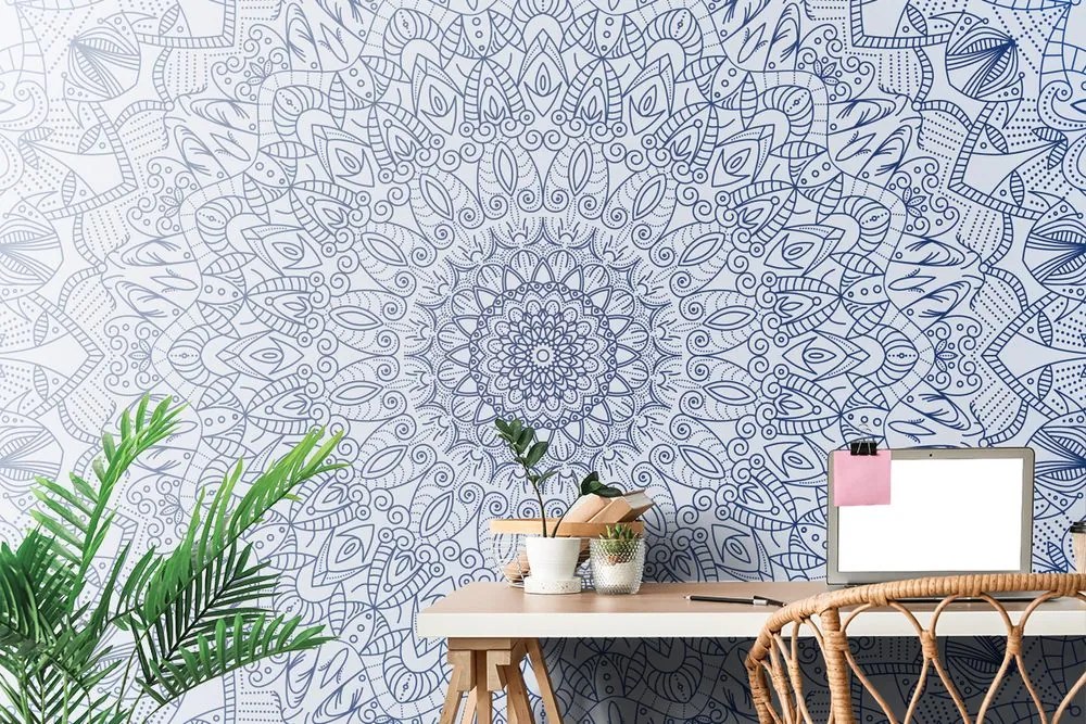 Carta da parati – Mandala ornamentale dettagliata in blu