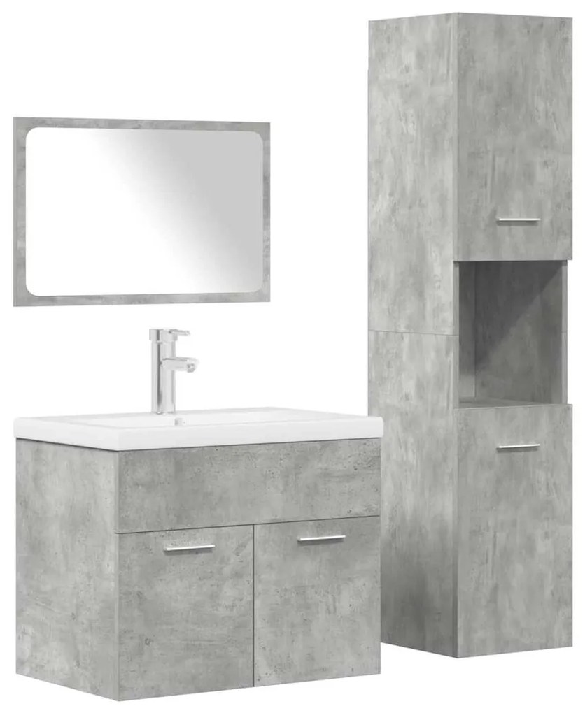 Set Mobili Da Bagno 4 Pz Grigio Cemento İn Legno Multistrato /