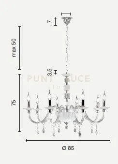 Lampadario in vetro e cristallo ottano livia 8 luci lp.livia-8-ott