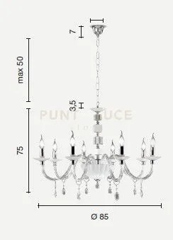 Lampadario livia 8 luci ottanio- trasparente e cromo attacco e14 d....