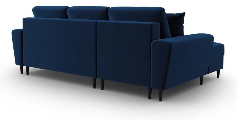 Divano angolare blu allungabile e con contenitore (con penisola a sinistra/con chaise lounge) con rivestimento in velluto Kyoto – Cosmopolitan Design