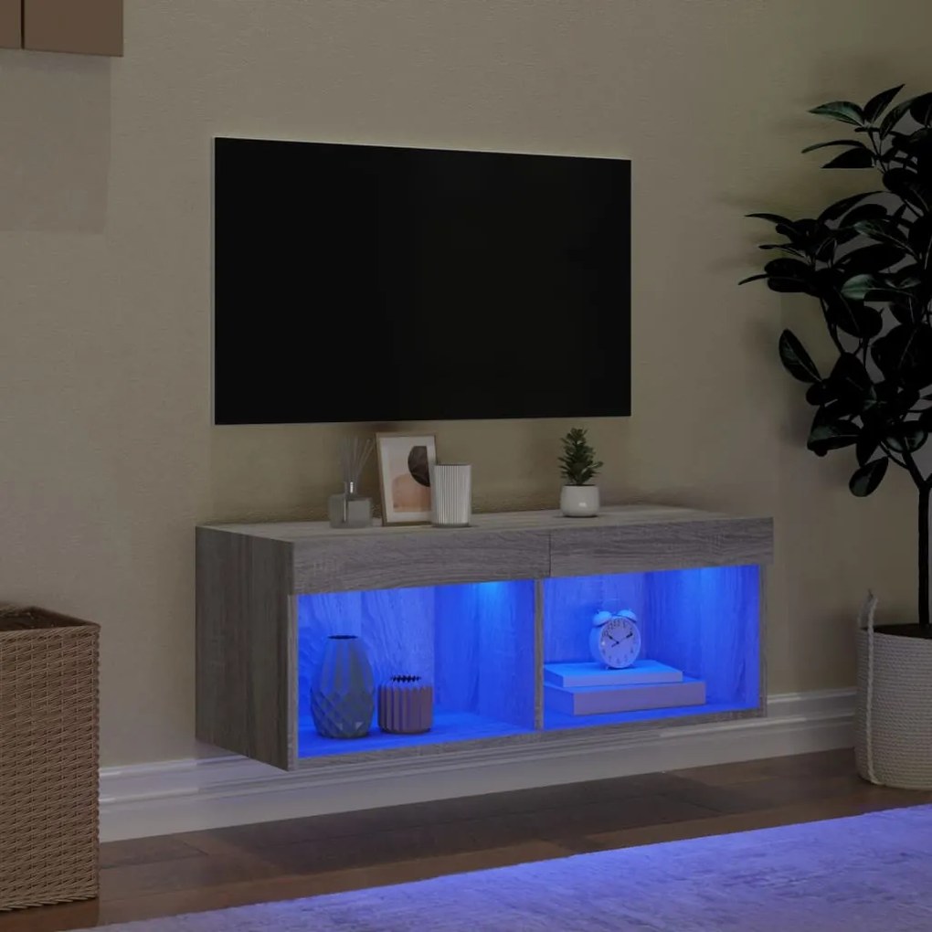 Mobile porta tv con luci led grigio sonoma 80x30x30 cm