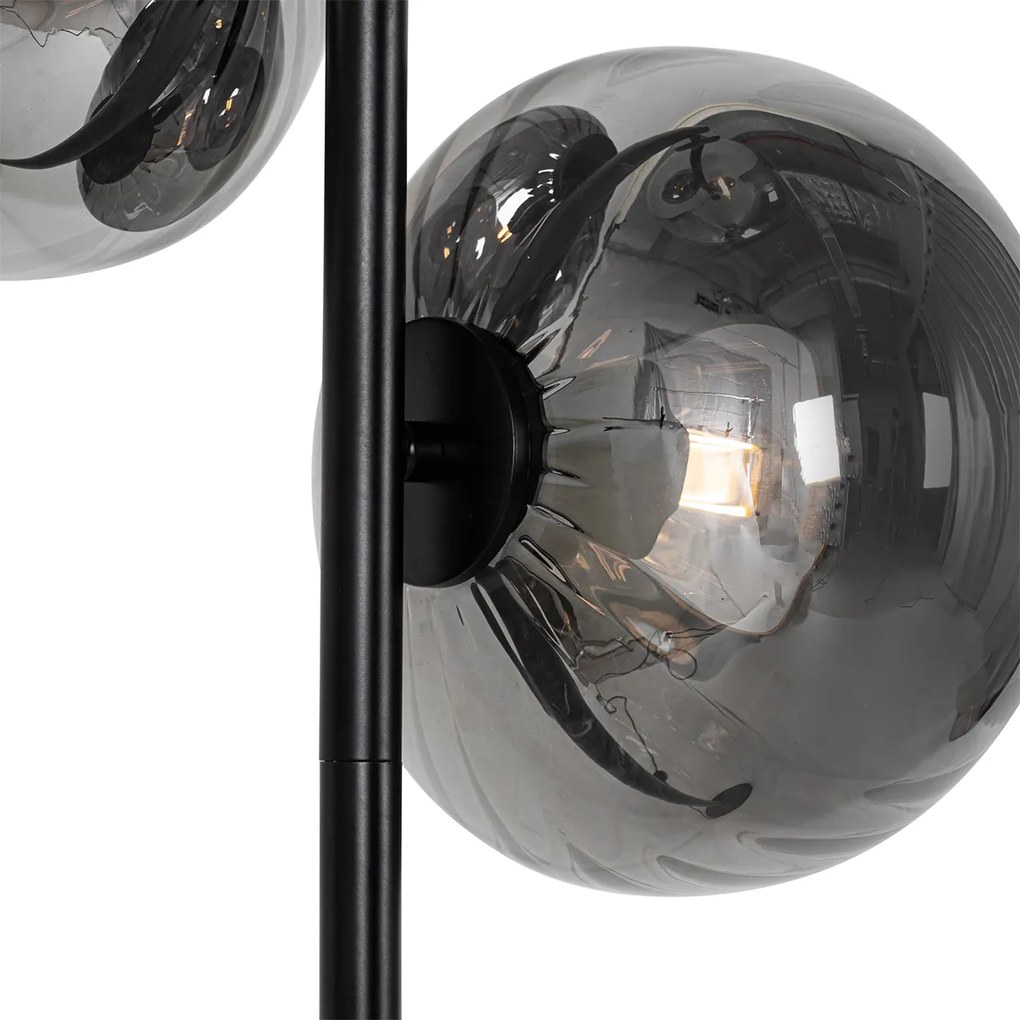 Lampada da terra Art Déco nera con vetro fumé 3 luci - Ayesha