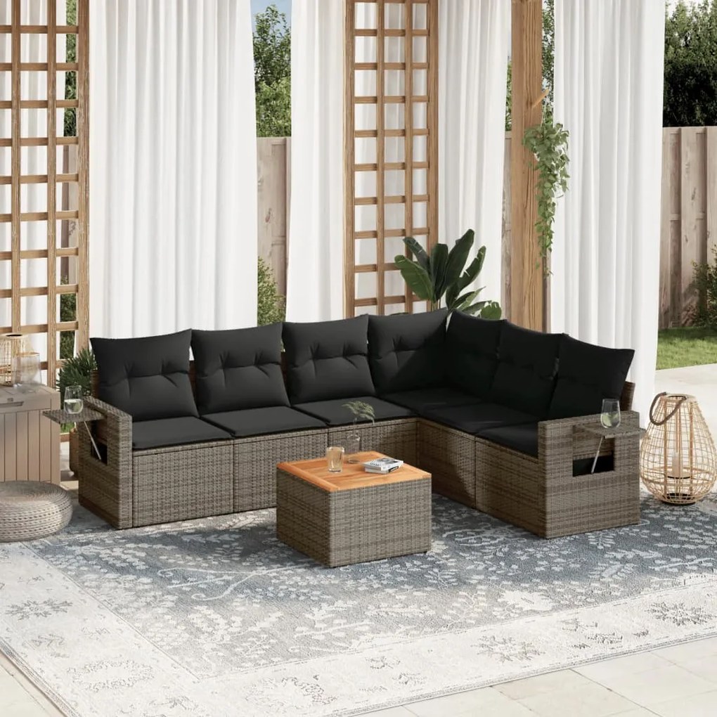 Set divani da giardino 7 pz con cuscini grigio in polyrattan