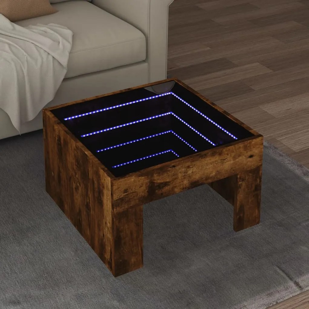 Tavolino Da Salotto Con Led Infinity Rovere Fumo 50x50x30 Cm /