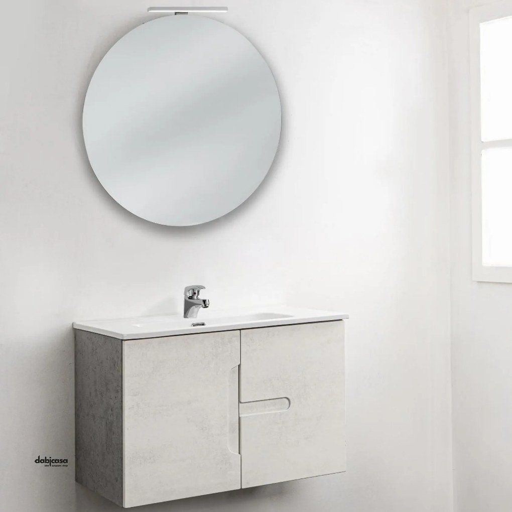 Mobile Bagno Sospeso "Smart" Da 60 Cm Composto Da Due Ante Finitura Stone White/Stone Gray