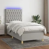 Letto a Molle Materasso e LED Grigio Chiaro 80x200 cm Tessuto 3135629