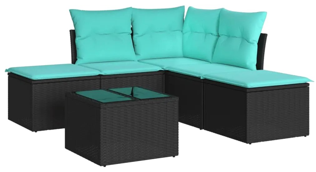 Set divano da giardino 6 pz con cuscini nero in polyrattan