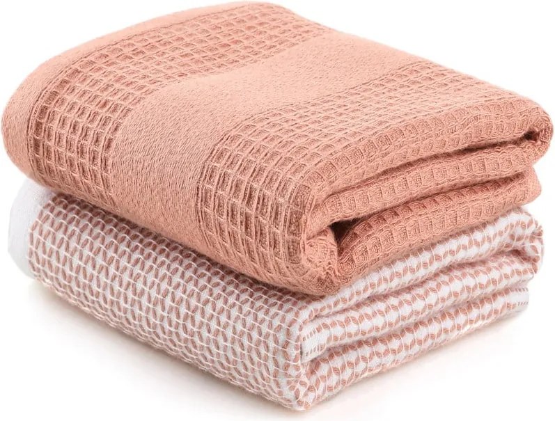 Set di asciugamani goffrati color salmone 2 pz 40x60 cm Betty – Foutastic