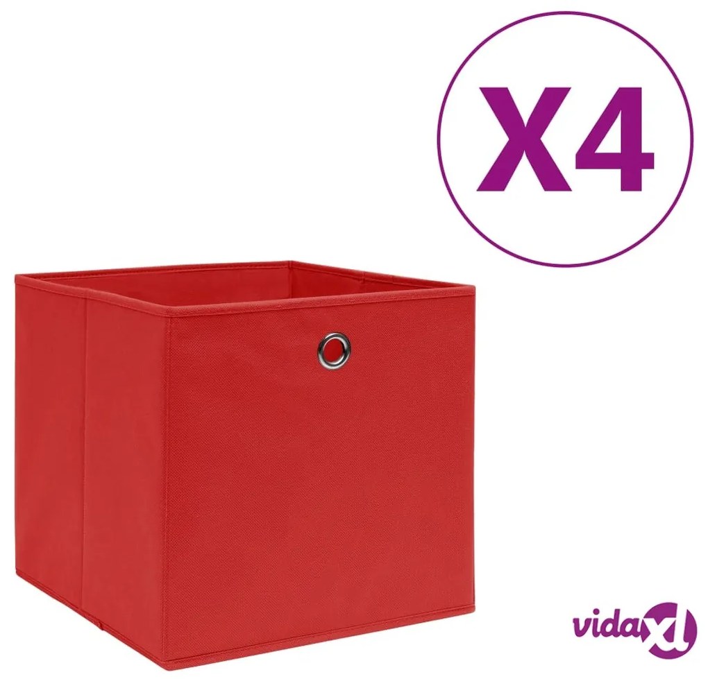 vidaXL Contenitori 4 pz in Tessuto non Tessuto 28x28x28 cm Rosso