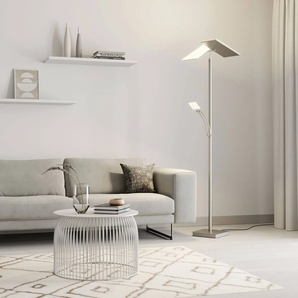 Lucande Piantana LED Parthena, nichel, metallo, 180 cm