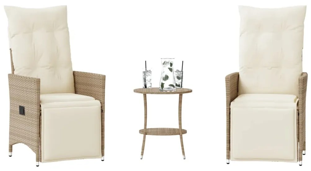 Set Da Bistrò 3 Pz Con Cuscini Beige İn Polyrattan /