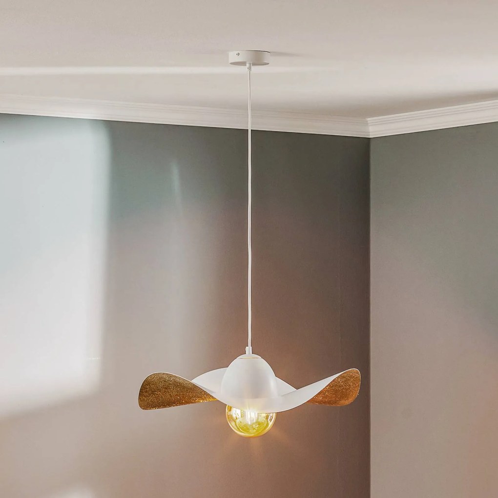 SIGMA Lampada a sospensione Jil, paralume curvo, bianco/oro