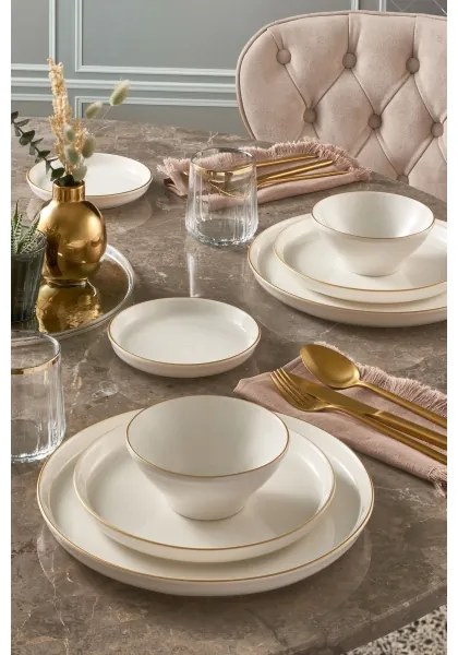 Set da tavola 16 pezzi beige/dorato in porcellana