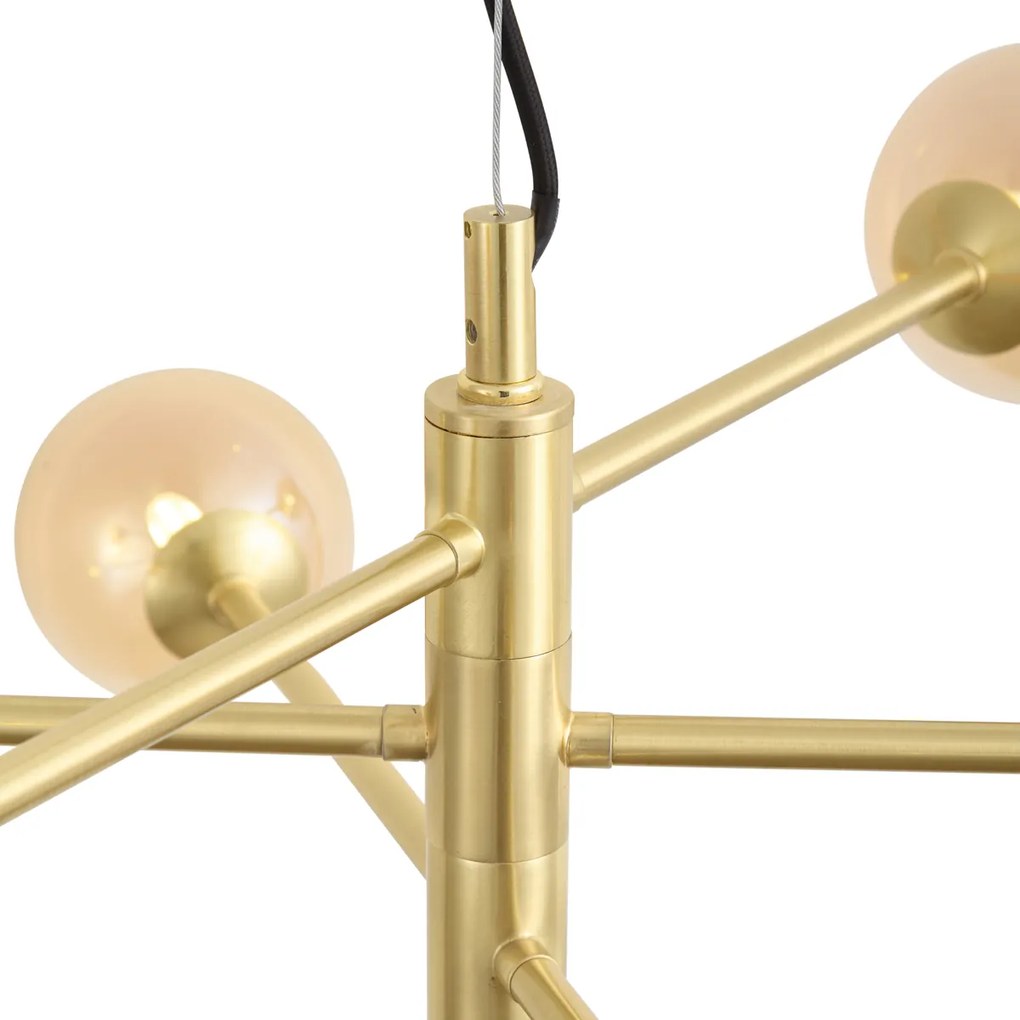 Lampada a sospensione Art Déco in ottone con vetro ambrato 6 luci - Ryan