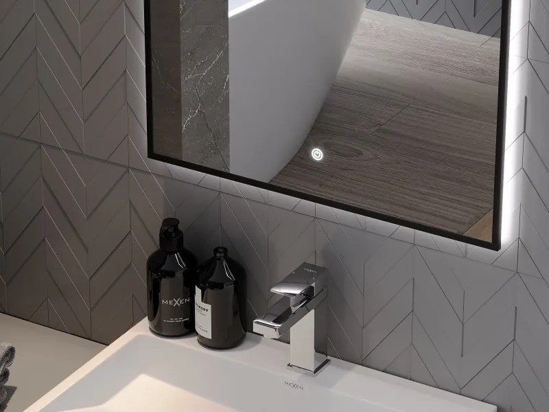 Mexen Erma specchio da bagno retroilluminato 50 x 70 cm, LED 6000K, anti-appannamento, cornice nera - 9814-050-070-611-70