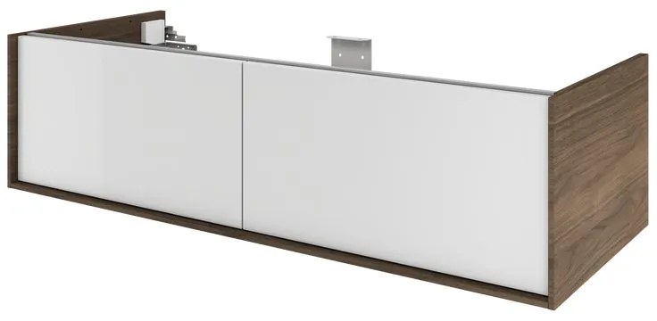 Mobile da bagno sotto lavabo SENSEA Neo Frame bianco e noce laccato lucido L 120 x H 32 x P 48 cm 2 cassetti, lavabo non incluso
