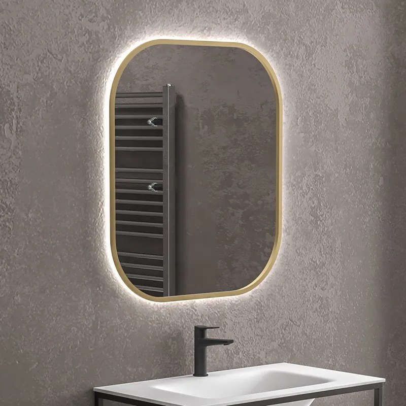 Specchio bagno led retroilluminato 60x70 cm cornice oro | KAM-S6700G - KAMALU