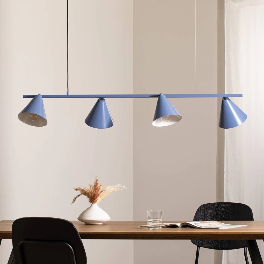 ALDEX Lampada a sospensione forma 4, blu, metallo, a 4 luci, cono, E27