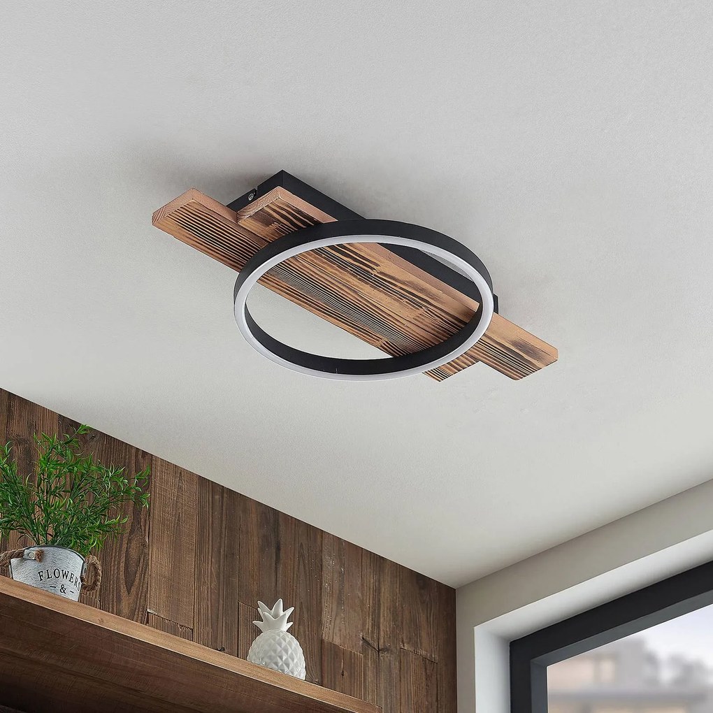 Plafoniera a LED Sentoa Lindby, dimmerabile, Legno chiaro, Soggiorno / Sala da pranzo, Legno, Moderno, Plafoniera LED
