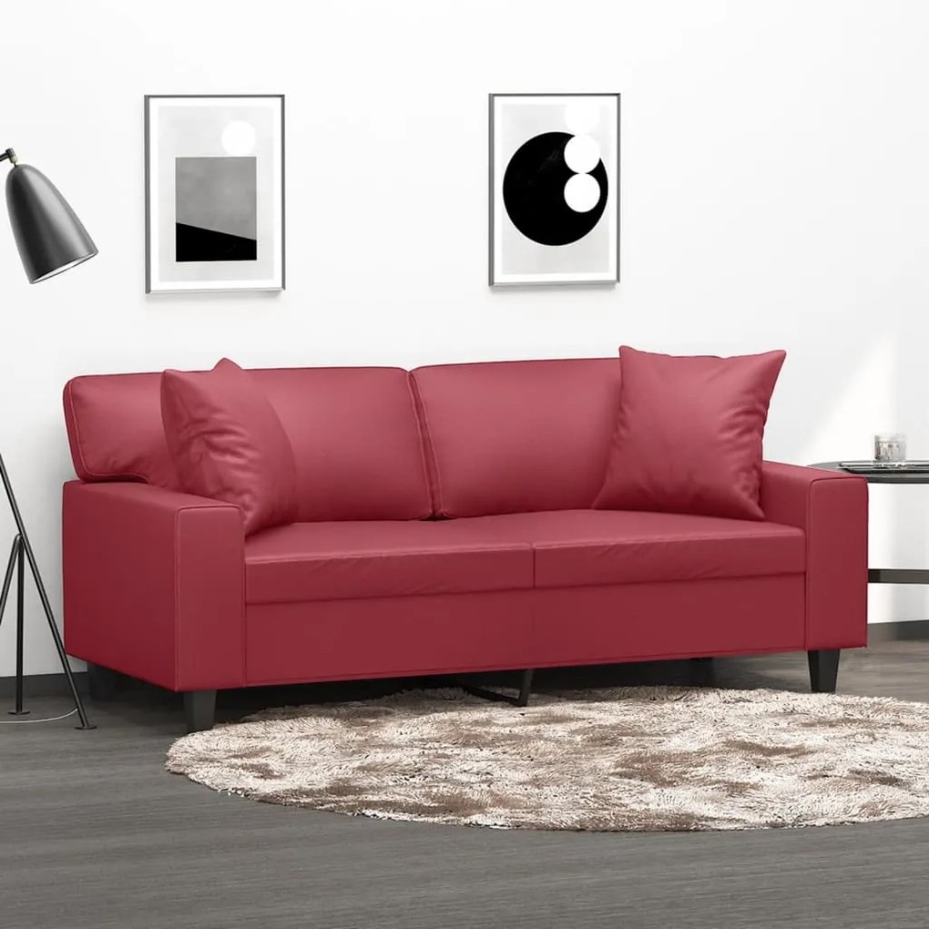 Divano A 2 Posti Con Cuscini Rosso Vino 140 Cm İn Similpelle /