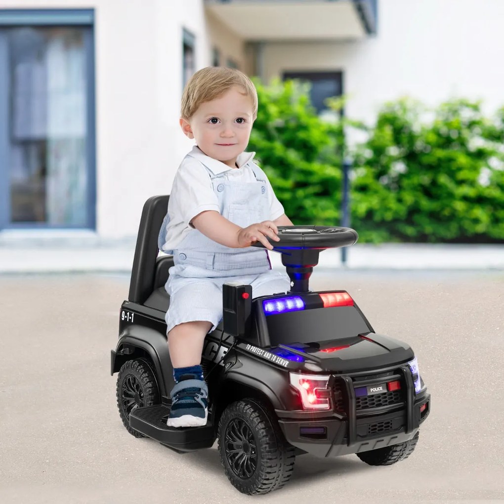 Costway Auto della polizia giocattolo alimentata a batteria, Cavalcabile per bambini con megafono laterale clacson