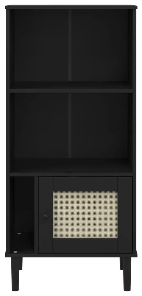 Credenza senja aspetto rattan nera 60x35x130 cm legno pino