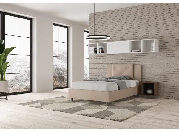 Letto una piazza e mezza senza rete imbottito 120x190 similpelle tortora Appia