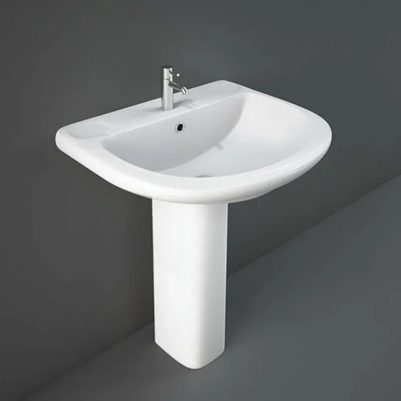 Lavabo bagno con colonna 66x55 cm Rak serie Orient in ceramica bianca lucida