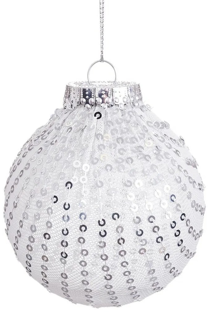 Palle di Natale Bianco Argentato Plastica Tessuto Paillettes 8 x 8 x 8 cm (6 Unità)