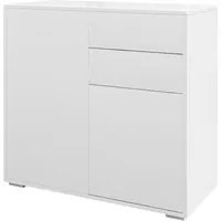 Credenza Moderna con 2 Armadietti e 2 Cassetti con Apertura a Pressione 79x36x74 cm Bianco Lucido