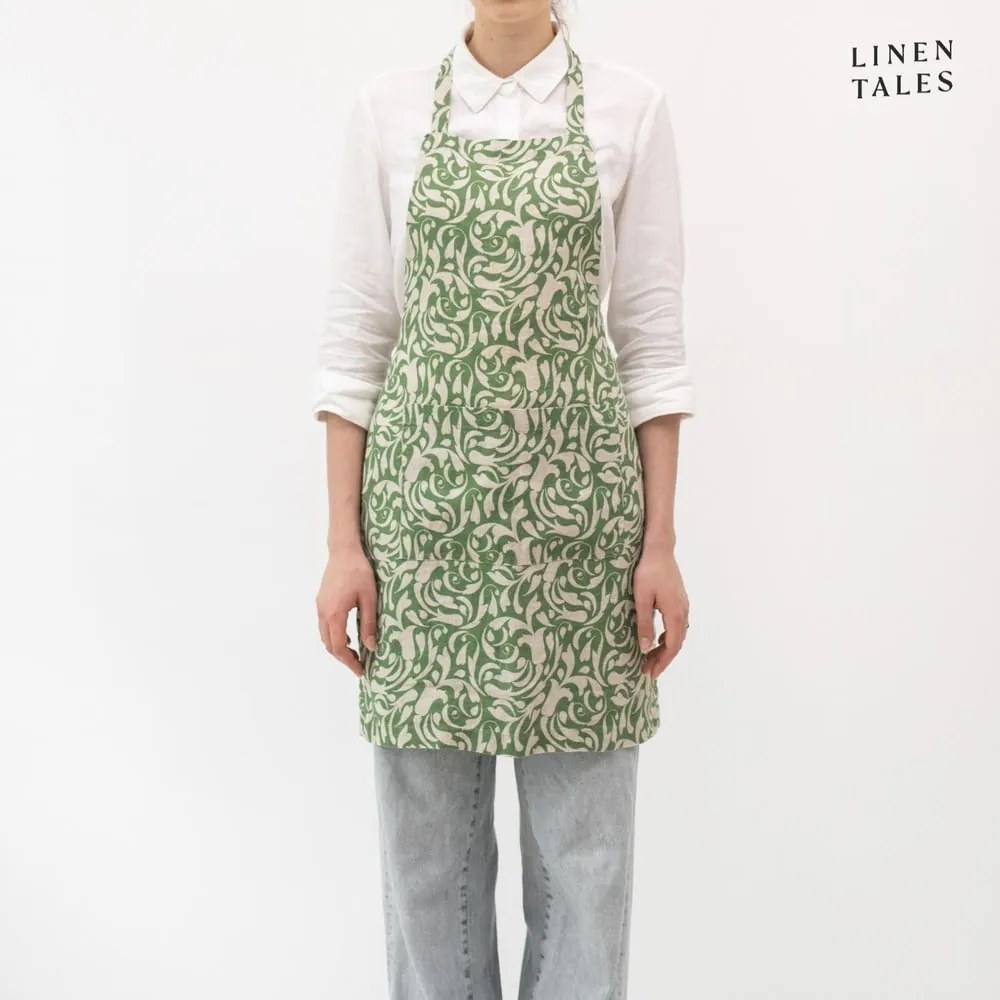 Grembiule in lino Evergreen Damask – Linen Tales