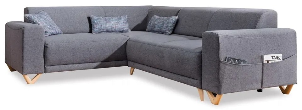 Divano angolare grigio allungabile e con contenitore (con penisola a sinistra/a L) Classy Sophie – Miuform