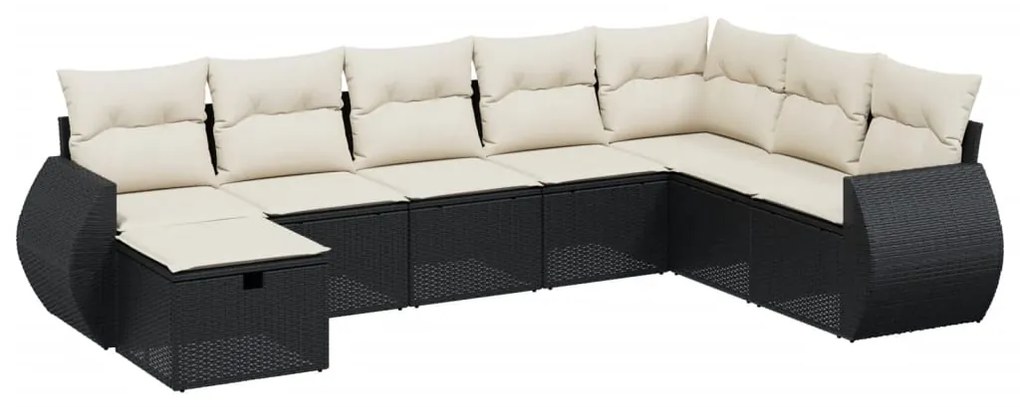 Set divani da giardino con cuscini 8 pz nero in polyrattan