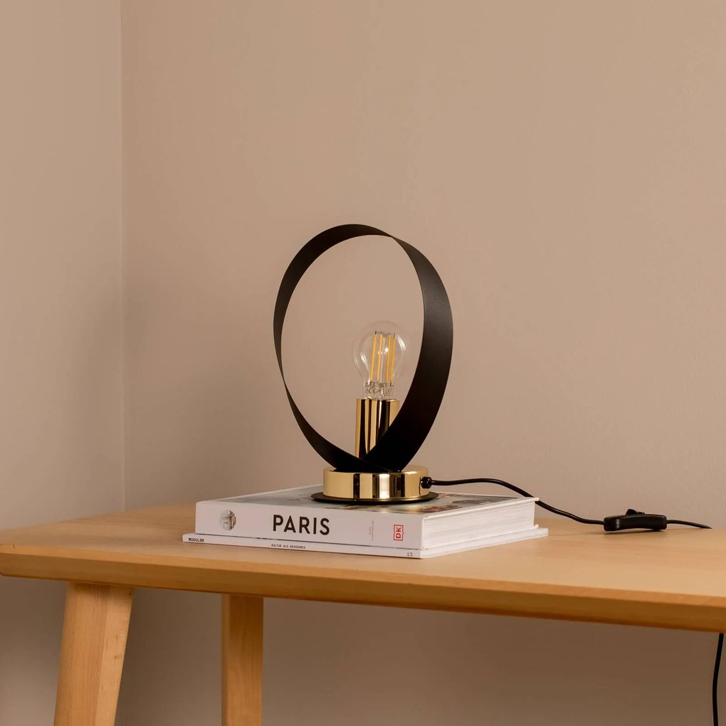 Euluna lampada da tavolo Petla, nero/oro, metallo, Ø 19 cm